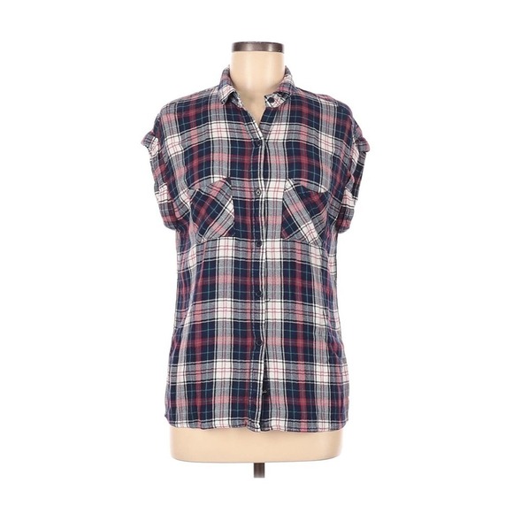 Rails Women's Plaid Britt Short-Sleeve Button Down Shirt Blue Red White M Medium - Picture 1 of 4